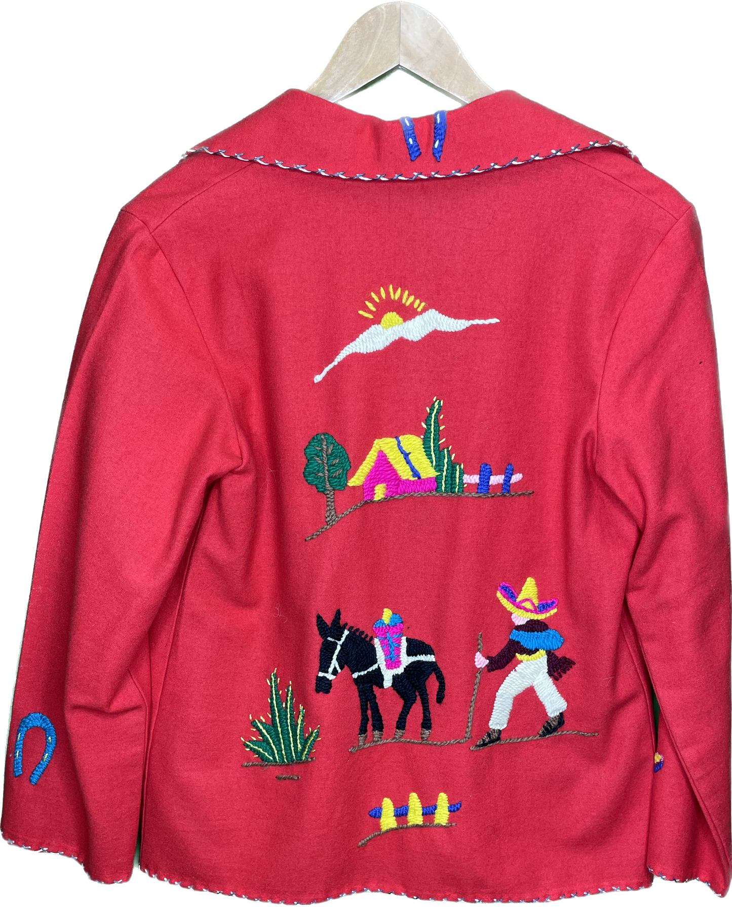 Vintage M 1940s Mexican Embroidered Souvenir Wool Jacket