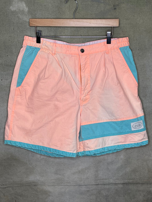 Vintage 90s Pacific Coast Highway PCH Pink Teal Shorts W34-36
