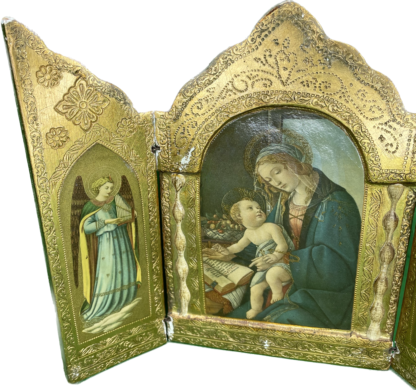 Florentine Wood Triptych Madonna & Child With Angels Italian Religious Icon