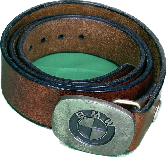 Vintage BMW Brass Belt Buckle W/ Leather Belt