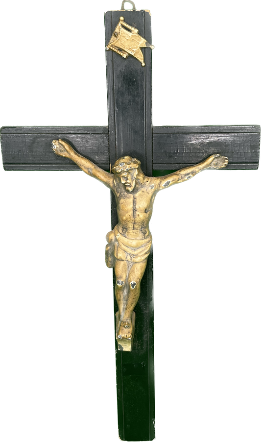 Vintage 14.5” Wood Plaster Cross Crucifix Religious Wall Hanging INRI