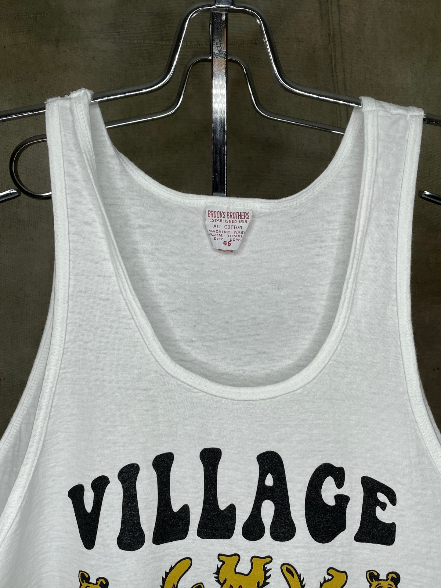 Village Vintage Frolicking Bear Logo on Hand Sourced Vintage Blank Tank Top Shirt M/L