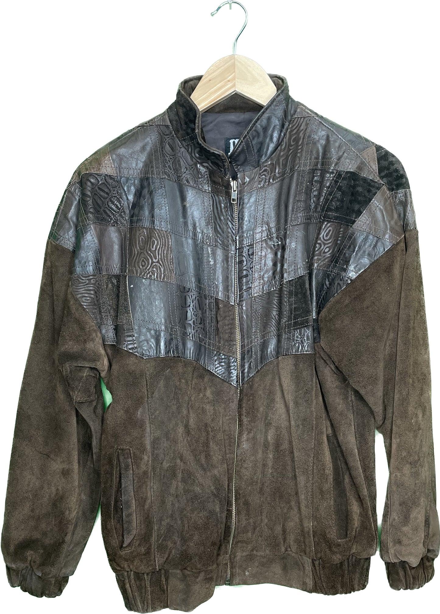 Vintage M Brown Leather Patchwork Jacket Suede