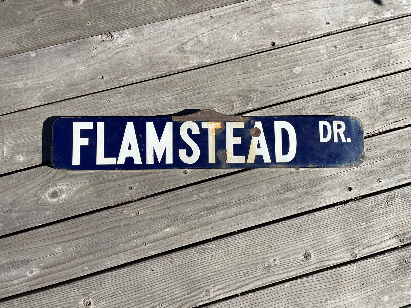 Vintage 30” Porcelain Street Sign Flamstead Drive Double Sided