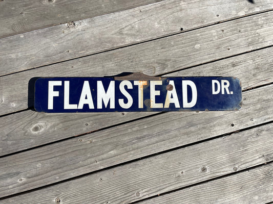 Vintage 30” Porcelain Street Sign Flamstead Drive Double Sided