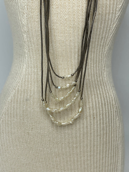 Vintage Liquid Silver Fresh Water Pearl Multi Strand Sterling Silver Necklace 18”
