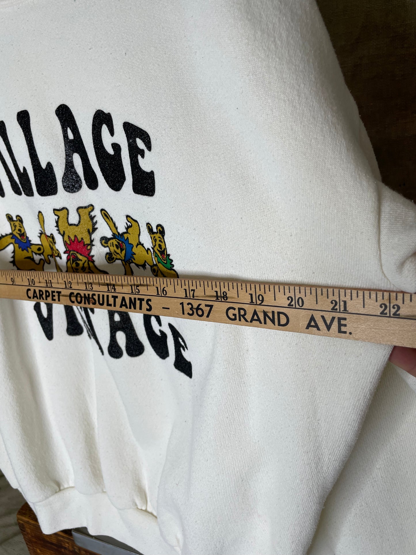 Village Vintage L Frolicking Bear Logo on Hand Sourced Vintage Sweatshirt Blank