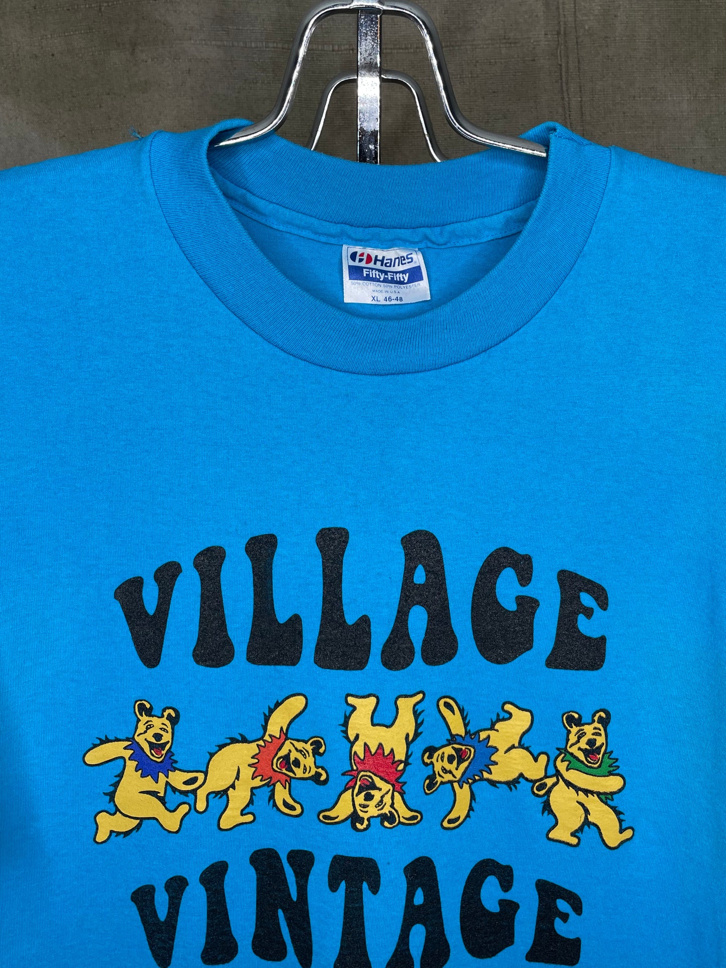 Village Vintage Frolicking Bear Logo on Hand Sourced Vintage Blank Shirt L/XL