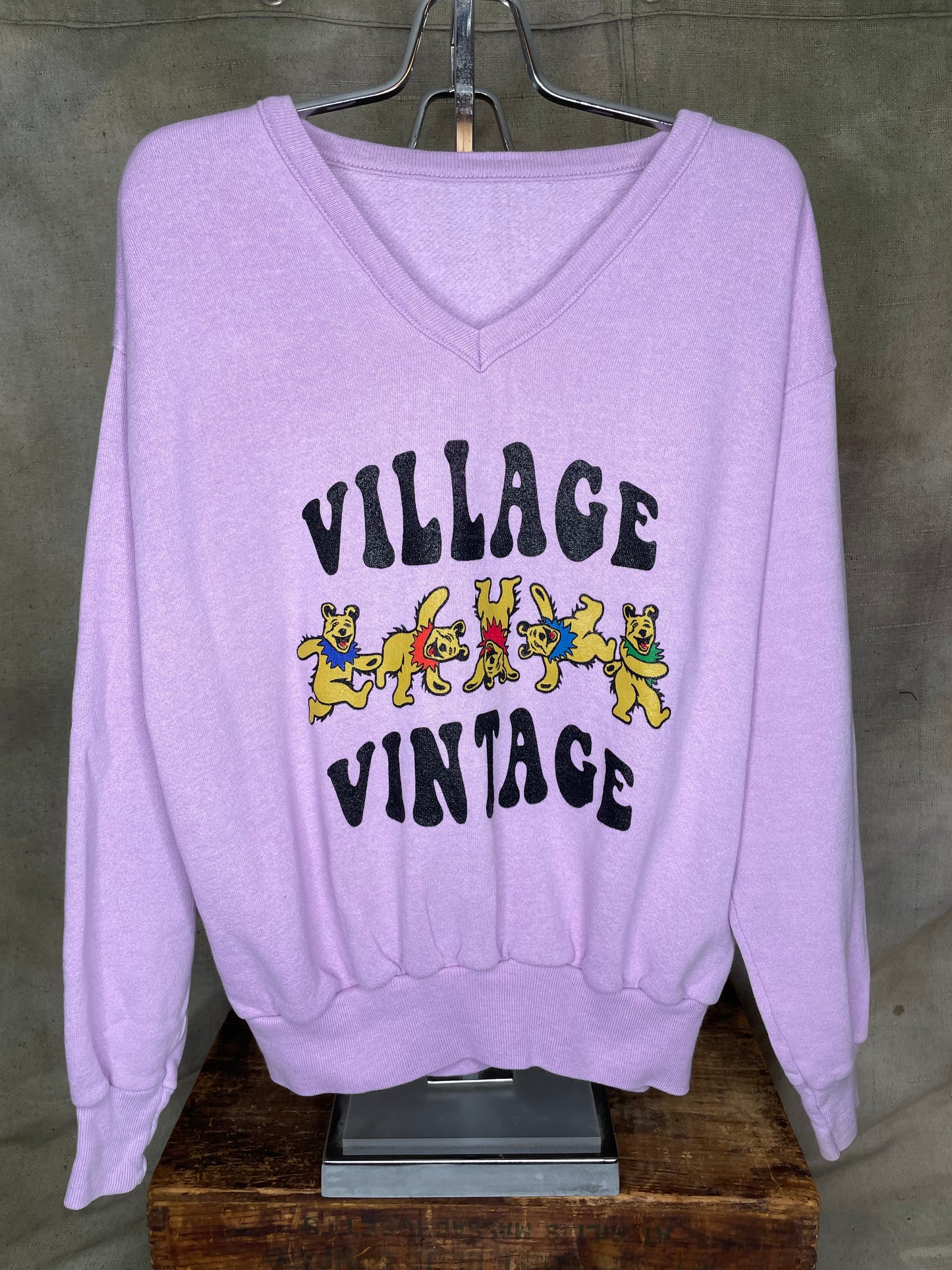 Village Vintage Frolicking Bear Logo on Hand Sourced Vintage Sweatshirt Blank M/L