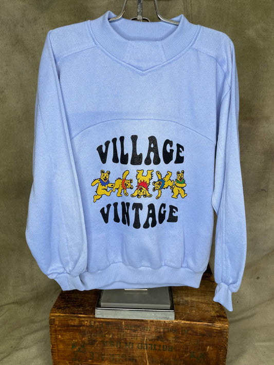 Village Vintage Frolicking Bear Logo on Hand Sourced Vintage Sweatshirt Blank S/M
