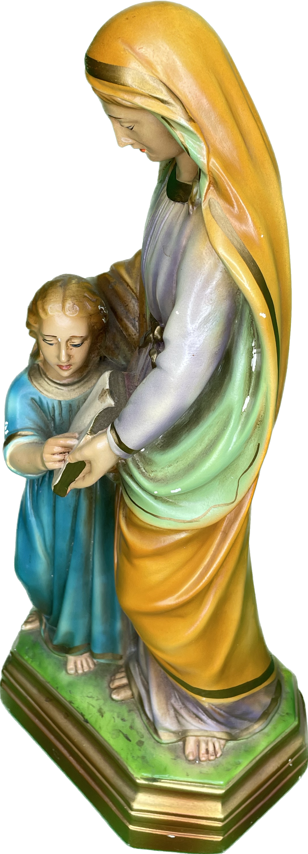 Vintage 16” St Anne and Child Chalkware Religious Statue Large 50s