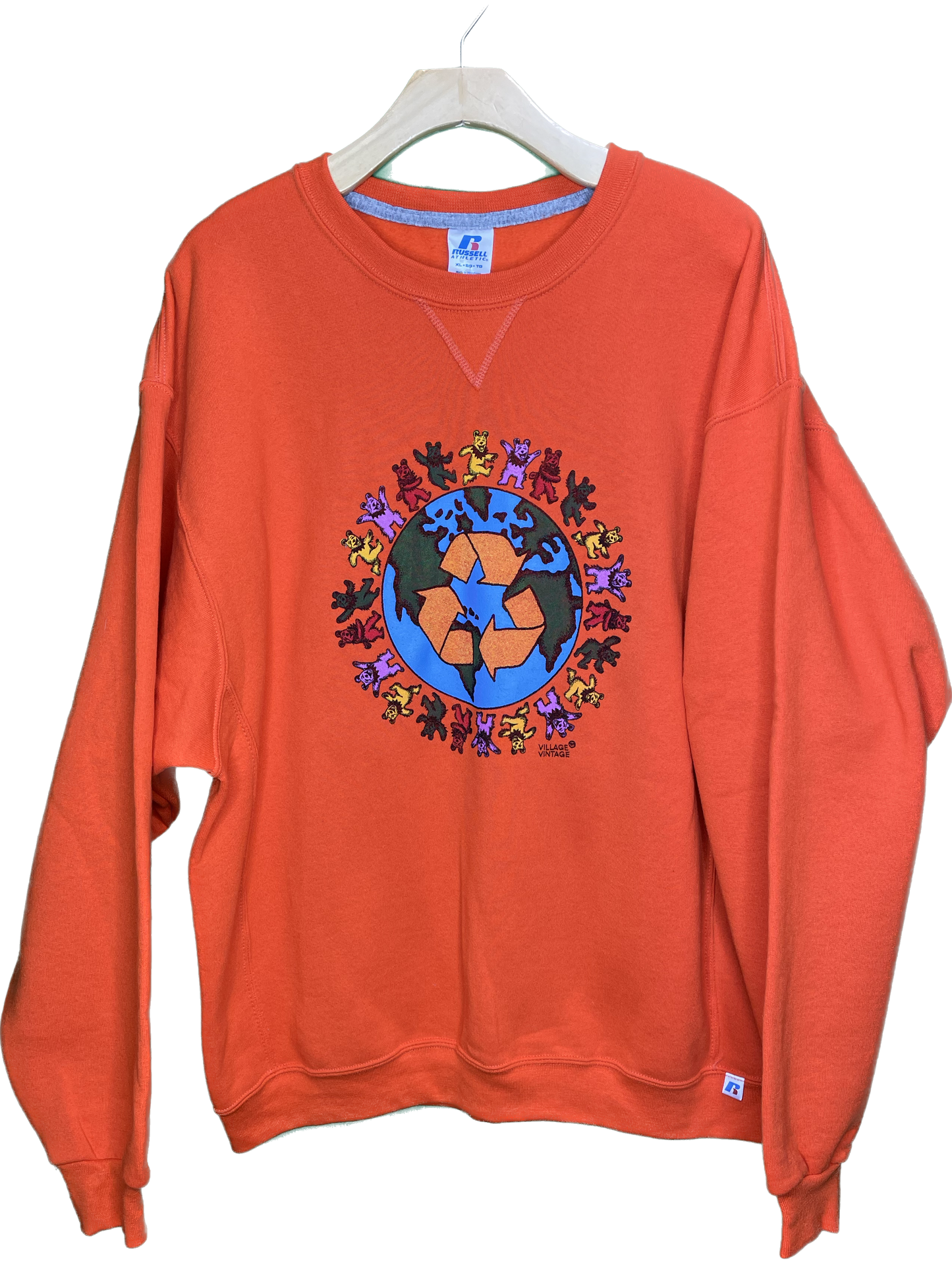Vintage XL Recycle Reduce Rewear Village Vintage Merch Hunting Orange NOS Crewneck Sweatshirt