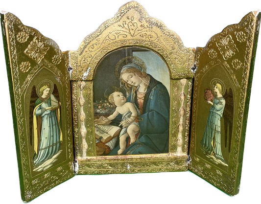 Florentine Wood Triptych Madonna & Child With Angels Italian Religious Icon