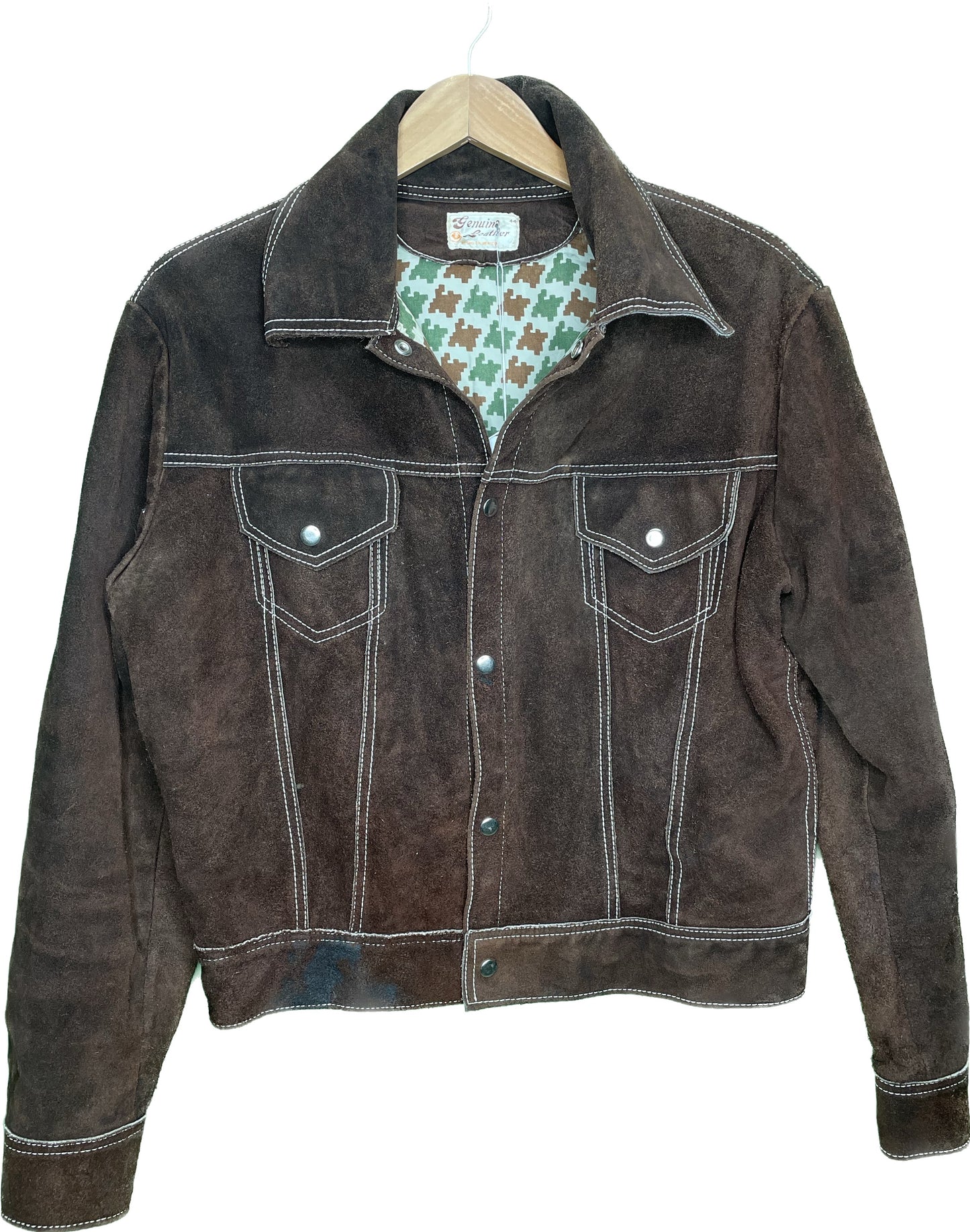 Vintage L/XL Genuine Leather Suede Contrast Stitch Jacket