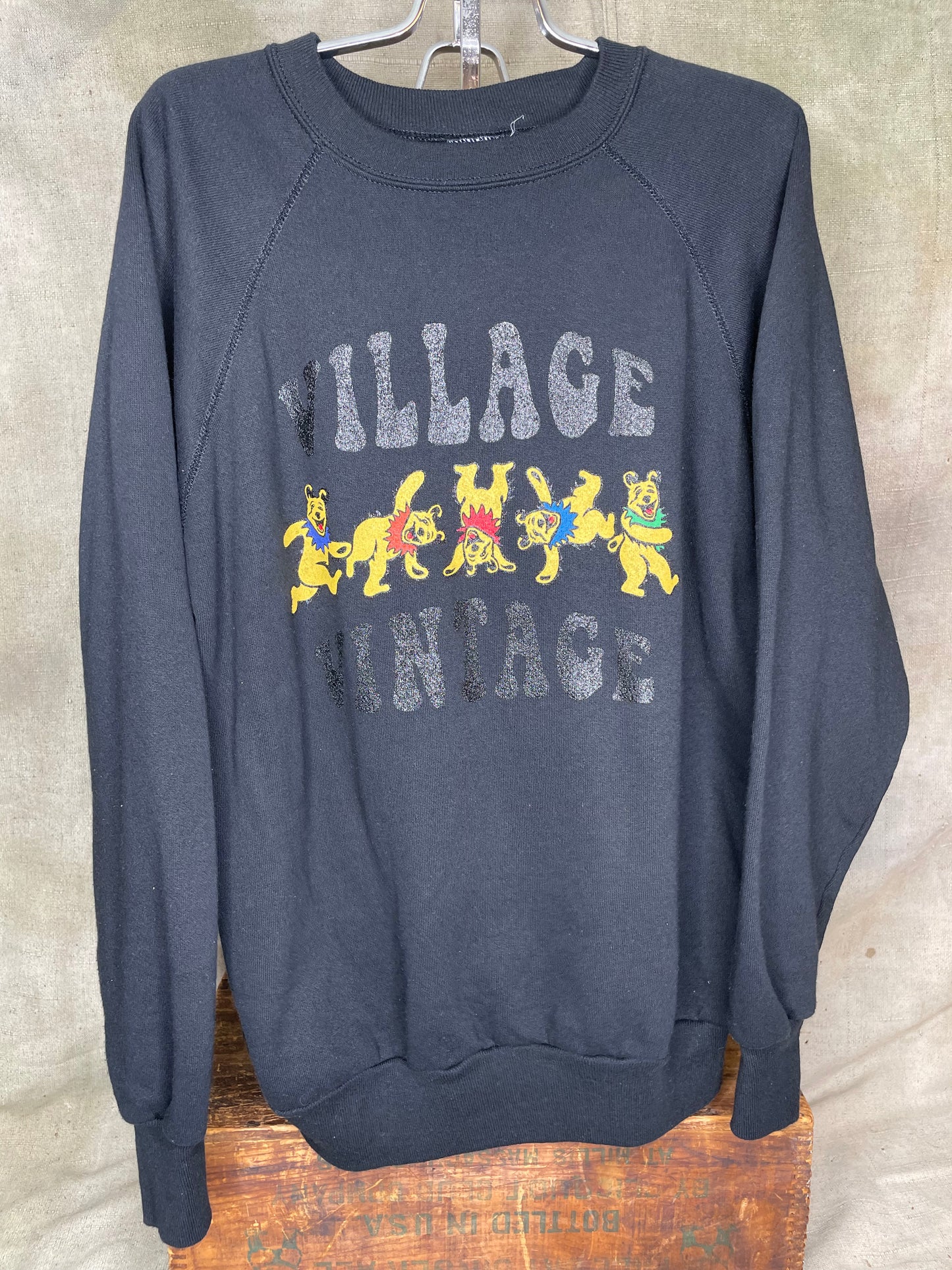 Village Vintage Frolicking Bear Logo on Hand Sourced Vintage Sweatshirt Blank XL