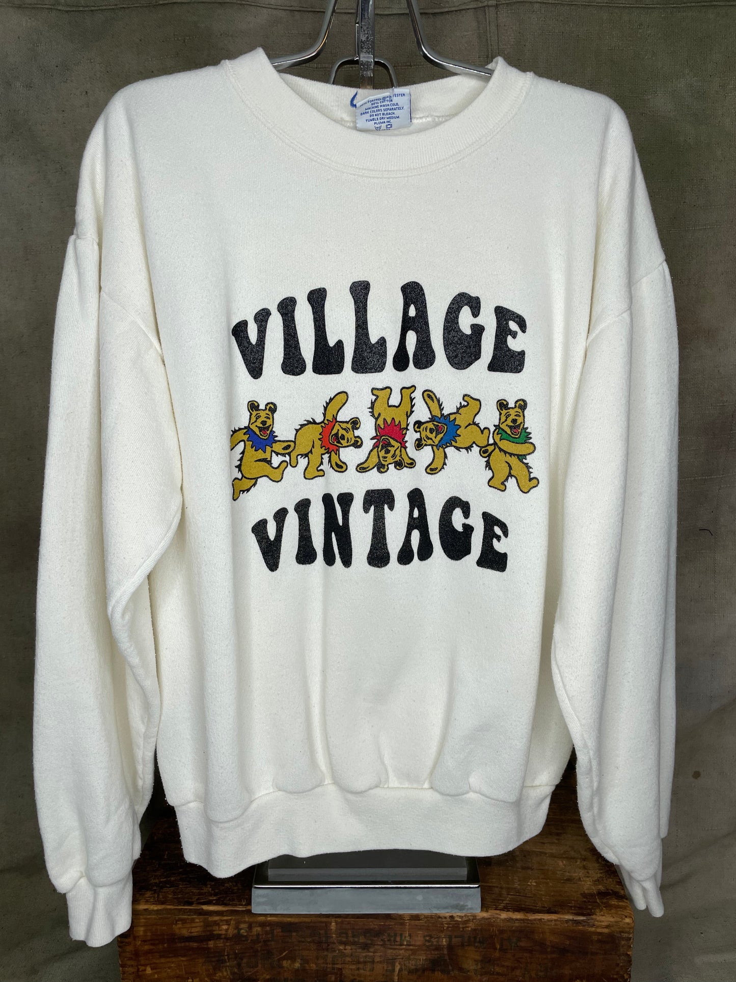 Village Vintage L Frolicking Bear Logo on Hand Sourced Vintage Sweatshirt Blank