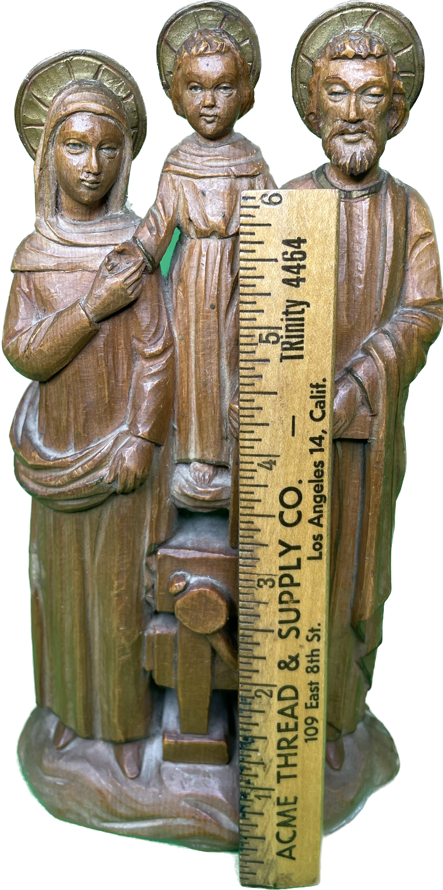 Vintage 8” Holy Family Carved Wood Religious Statue