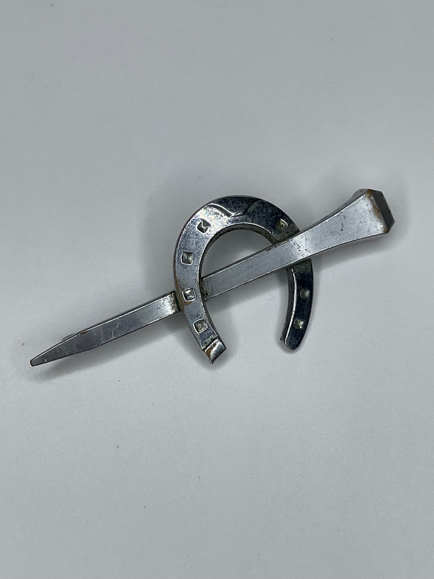 Vintage Sterling Silver Horseshoe Nail Pin Brooch