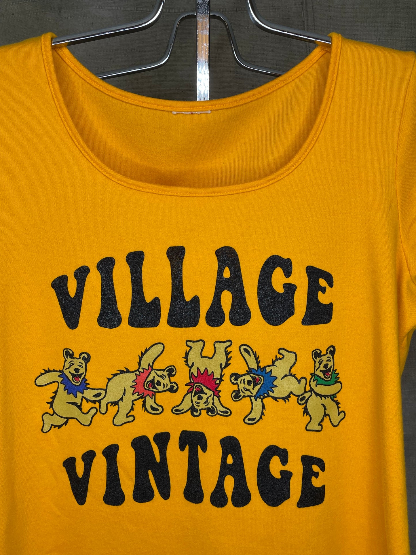 Village Vintage Frolicking Bear Logo on Hand Sourced Vintage Blank Shirt S