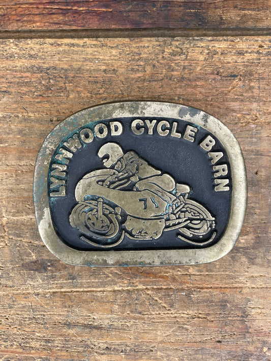 Vintage Lynwood Cycle Barn Motorcycle Brass Belt Buckle