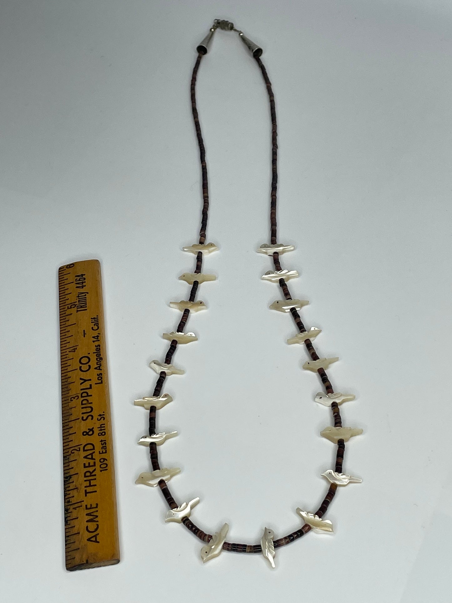 Vintage Heishi Fetish Carved Birds MOP Bead Native Necklace 28”