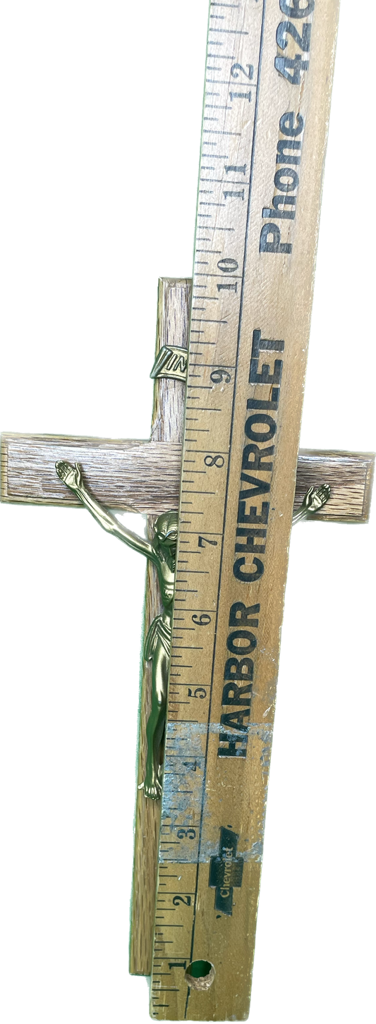 Vintage 10” Wood Brass Cross Crucifix Religious Wall Hanging