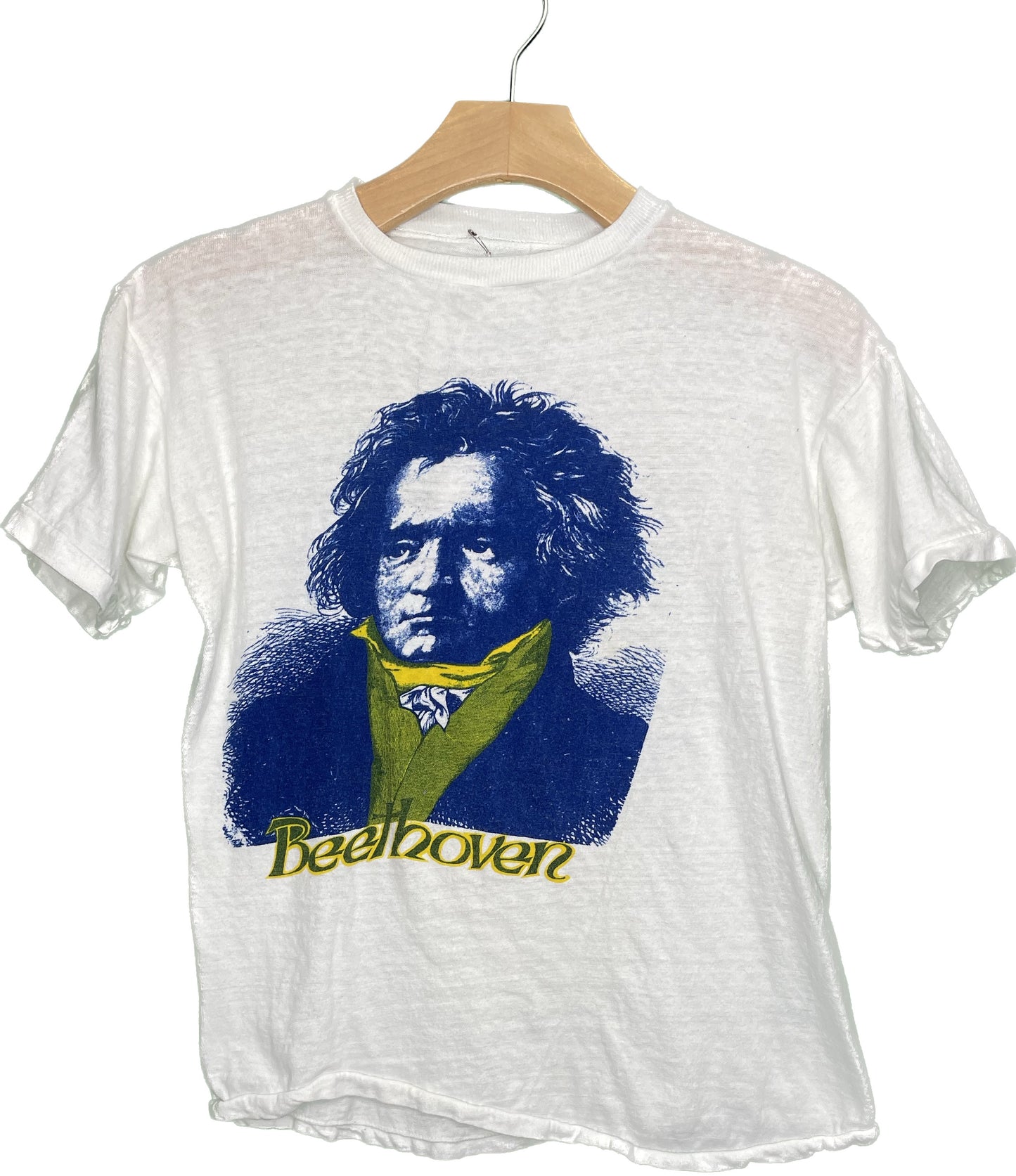 Vintage XS/S Beethoven Yellow Blue 70s TShirt Paper Thin