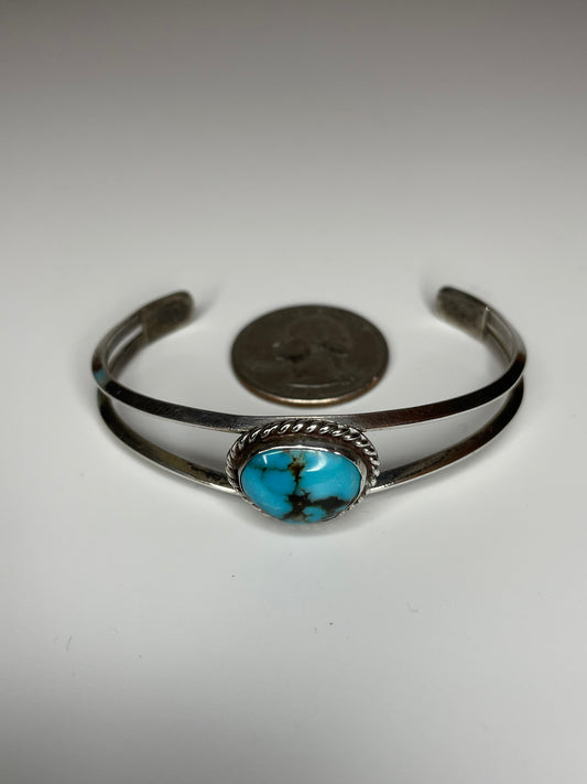 Vintage Sterling Silver Sleeping Beauty Turquoise Single Stone Braided Cuff