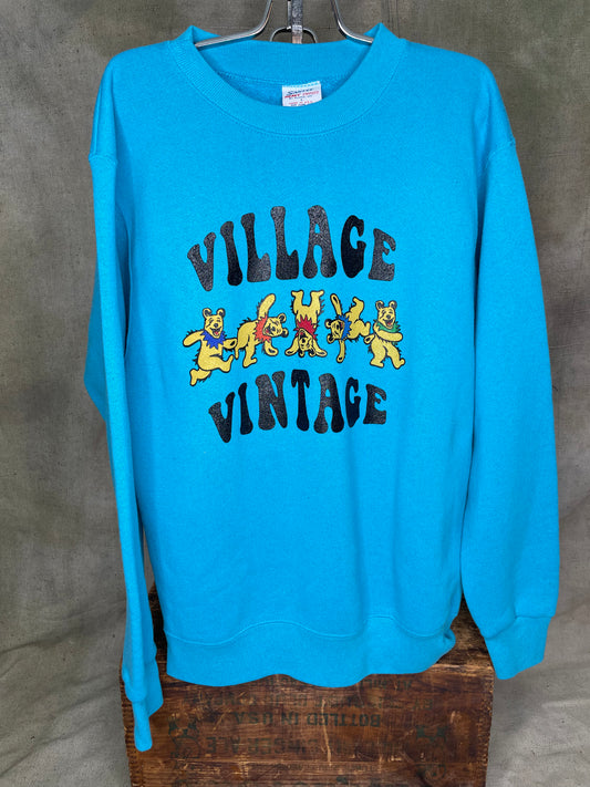 Village Vintage Frolicking Bear Logo on Hand Sourced Vintage Sweatshirt Blank L