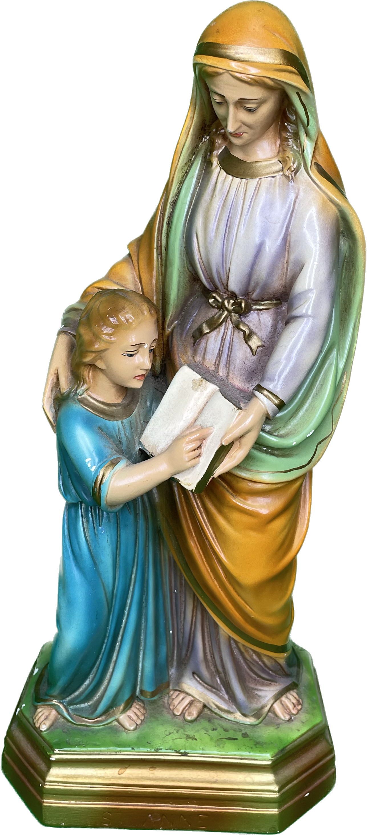 Vintage 16” St Anne and Child Chalkware Religious Statue Large 50s
