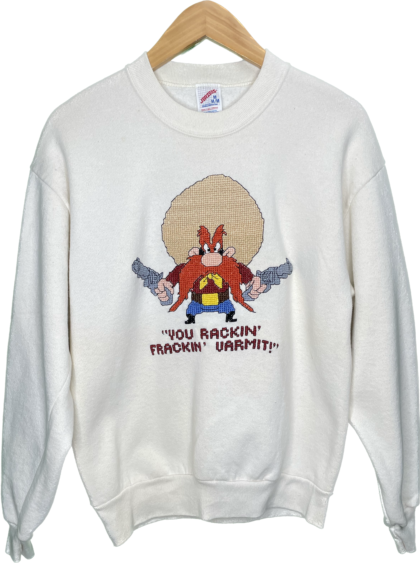 Vintage M Yosemite Sam You Rackin Frackin Varmit Embroidered Crewneck Sweatshirt