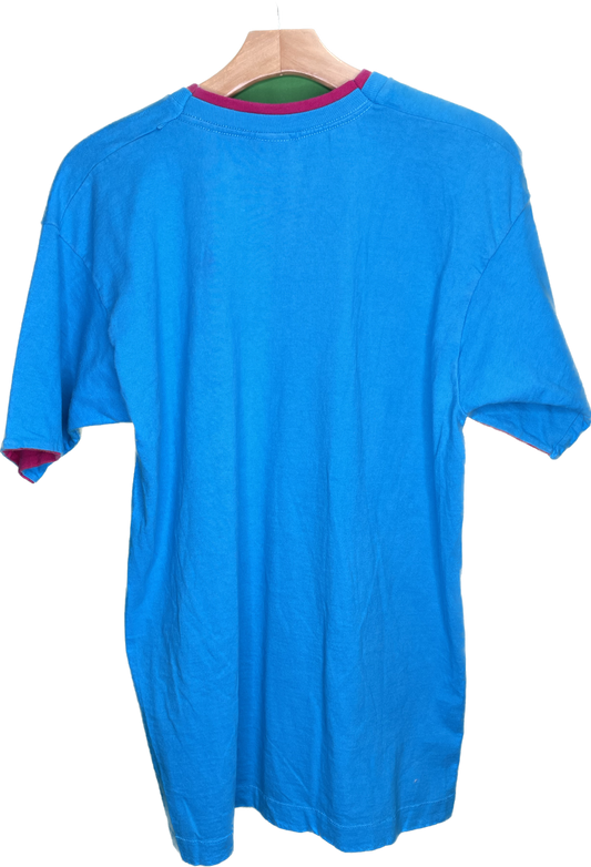 Vintage M/L Recycle Reduce Rewear Village Vintage Merch Blue Purple Short Sleeve T-Shirt
