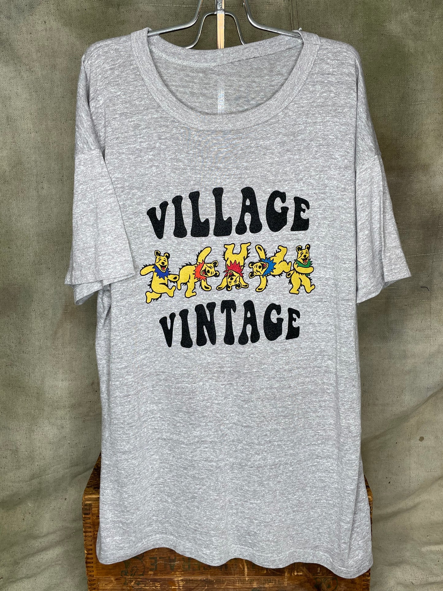 Village Vintage Frolicking Bear Logo on Hand Sourced Vintage Blank Shirt XL