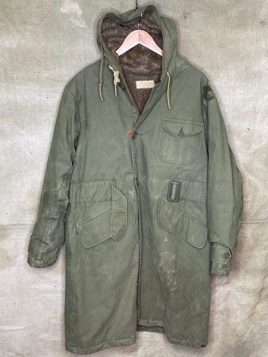 Vintage WWII Alpaca Lined USN Deck Parka 1940s US Military Jacket N 1 M 47 Fowl Weather Stenciled