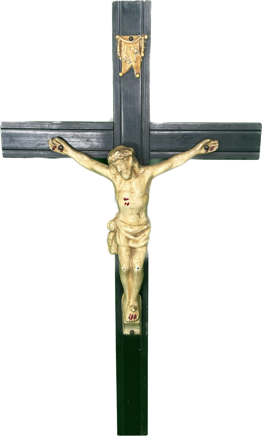 Vintage 14.5” Plaster Wood Cross Crucifix Religious Wall Hanging INRI