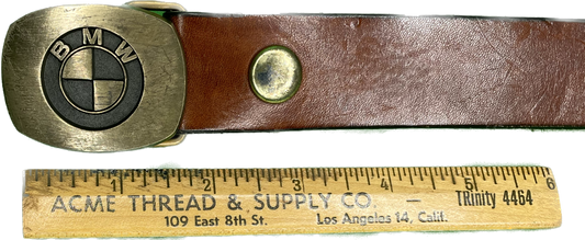 Vintage BMW Brass Belt Buckle W/ Leather Belt