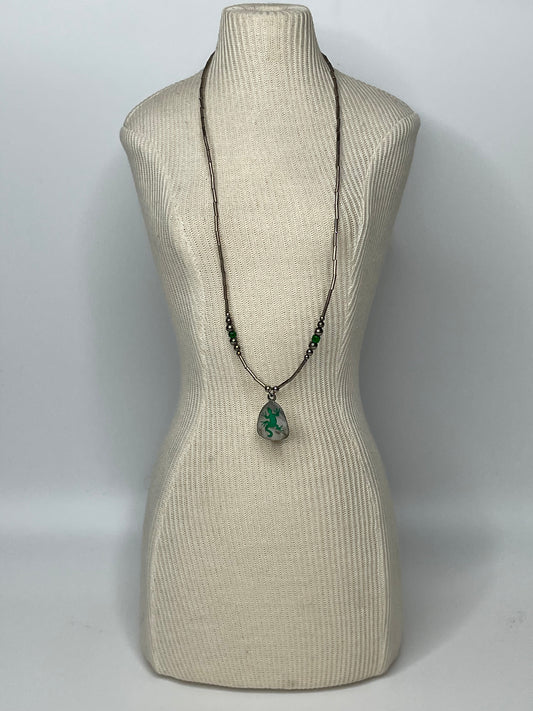 Vintage Enamel Lizard Sterling Silver Bead Necklace 17”