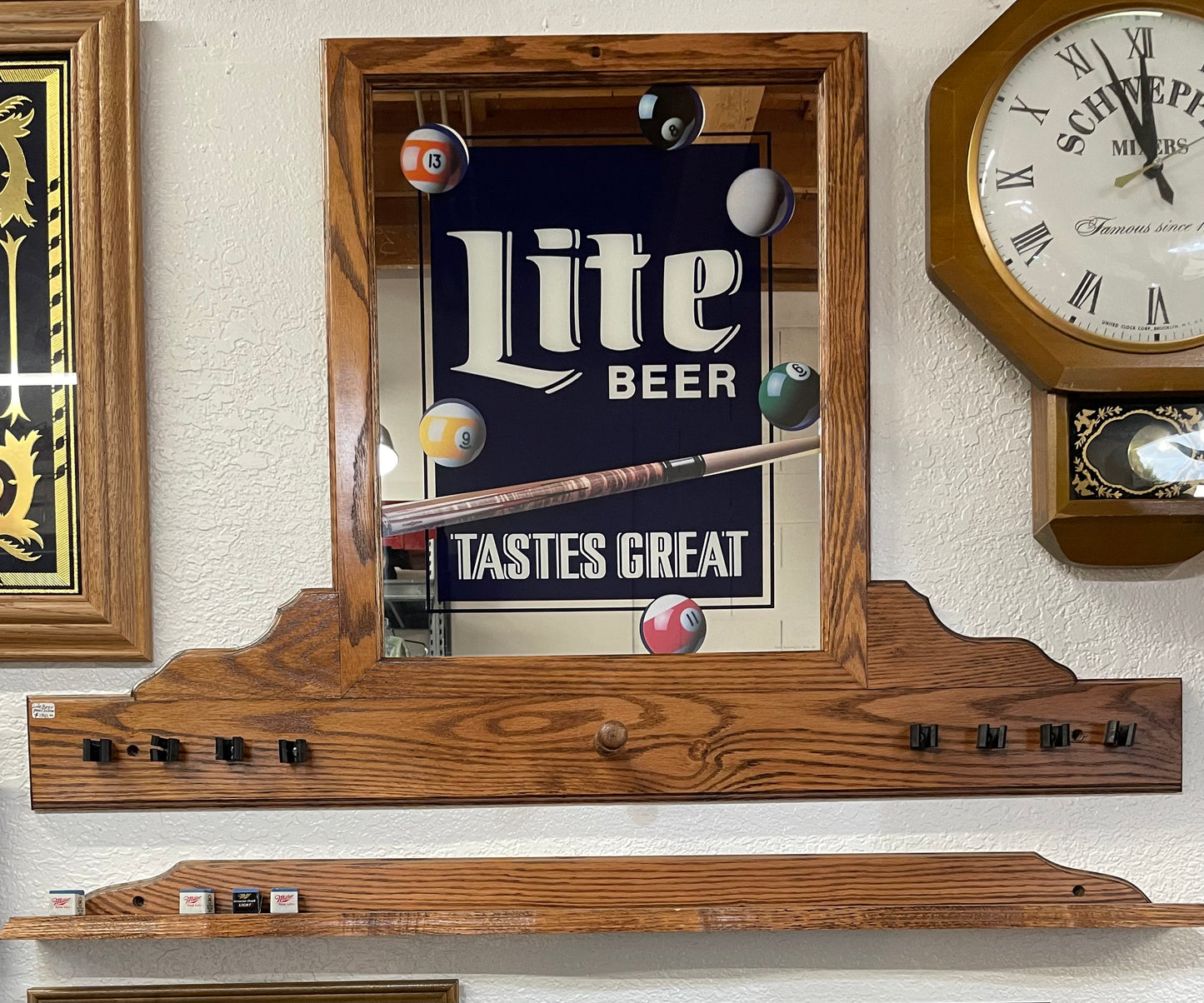 Vintage 80s Miller Lite Beer Pool Rack Advertising Mirror Sign NOS