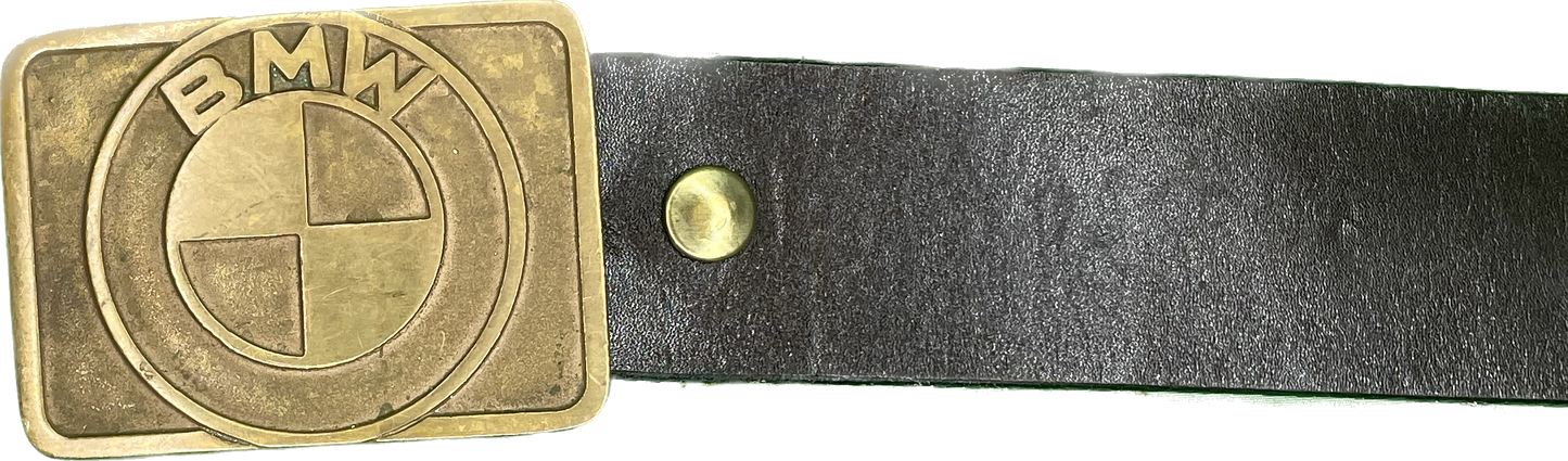 Vintage W34” BMW Brass Belt Buckle w/ Leather Belt