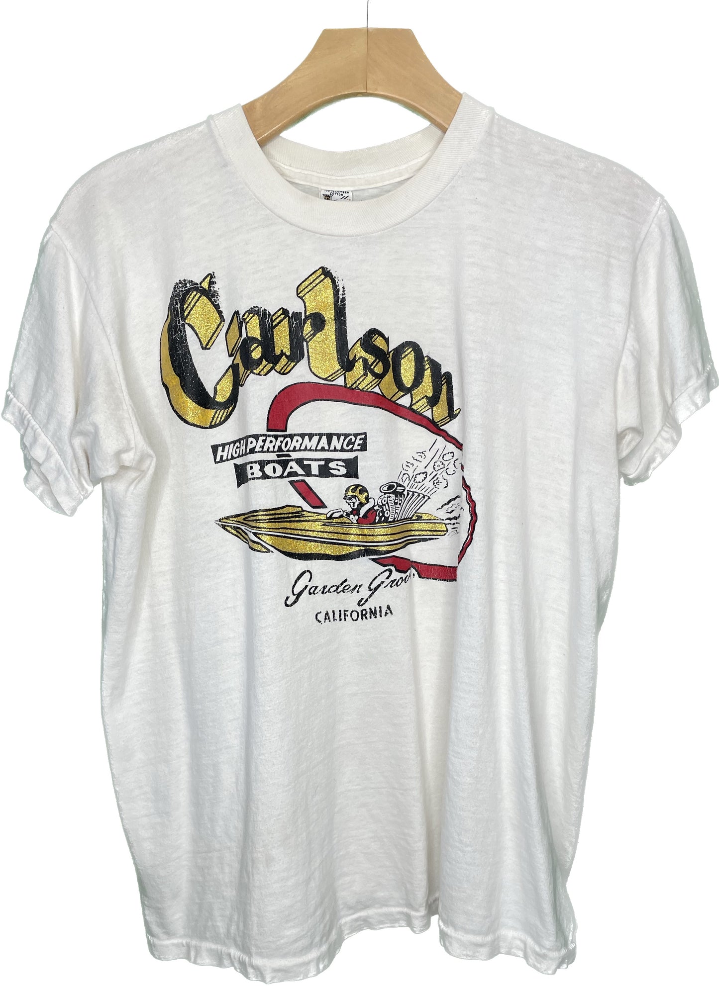 Vintage 60s L/XL Carlson Performance Boats Garden Grove T-Shirt