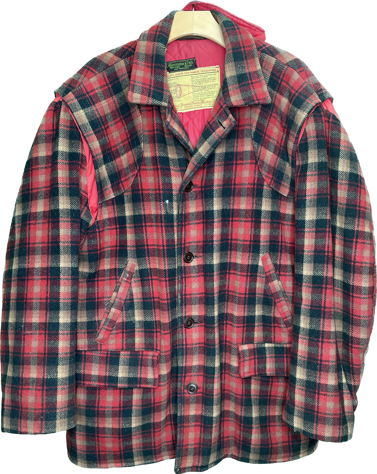 Vintage L/XL 40s 50s Abercrombie Fitch Wool Plaid Hunting Jacket W/ Hood