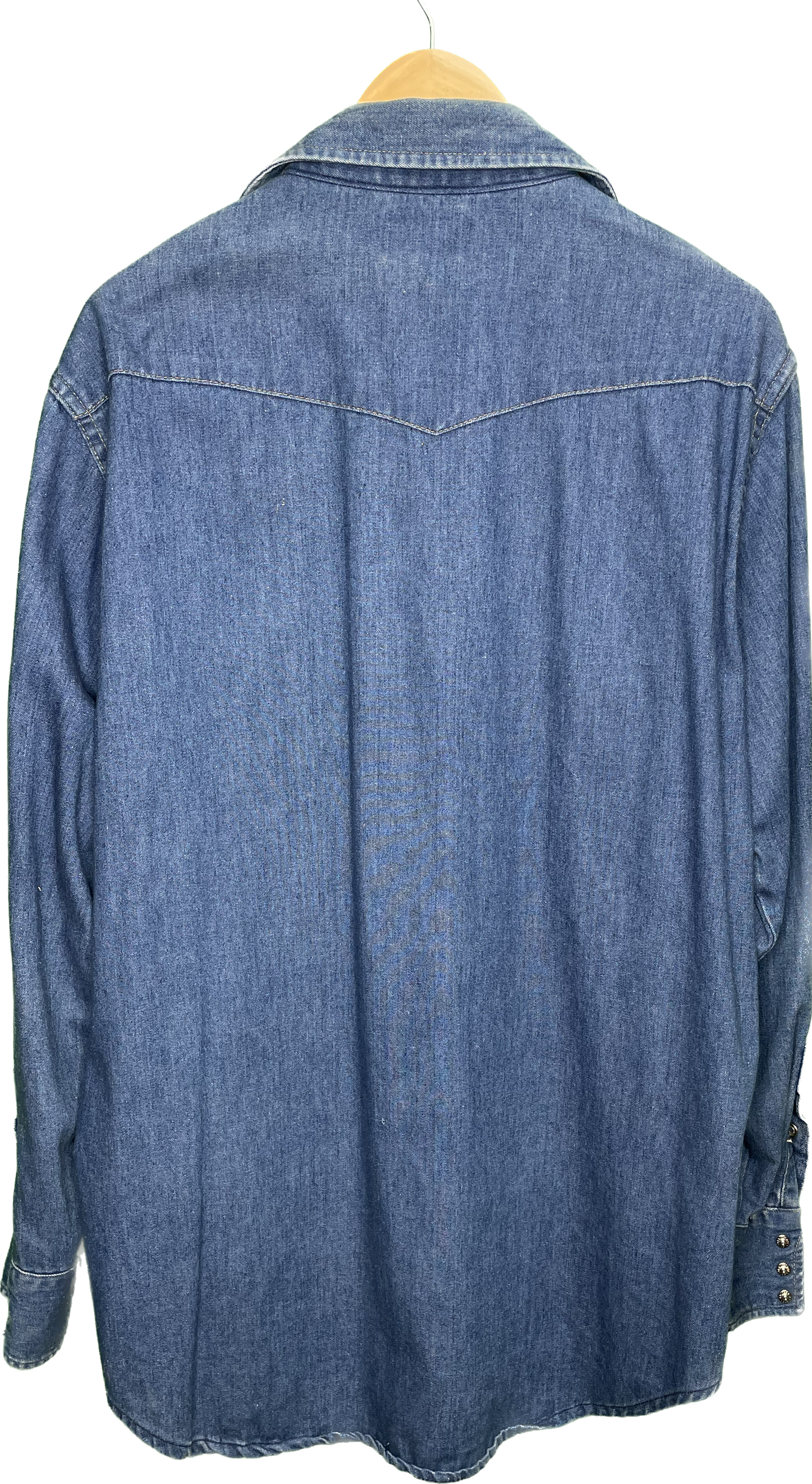 Vintage XXL Distressed Blue Jean Pearl Snap Work Wear Western Shirt