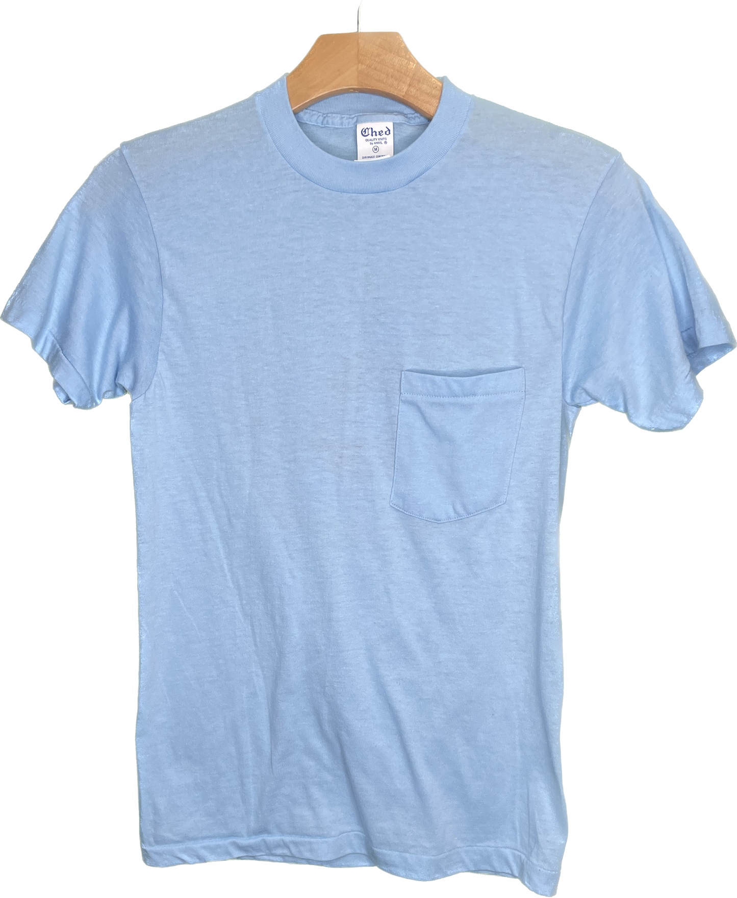 Vintage XS/S Recycle Reduce Rewear Village Vintage Merch Light Blue Pocket T-Shirt