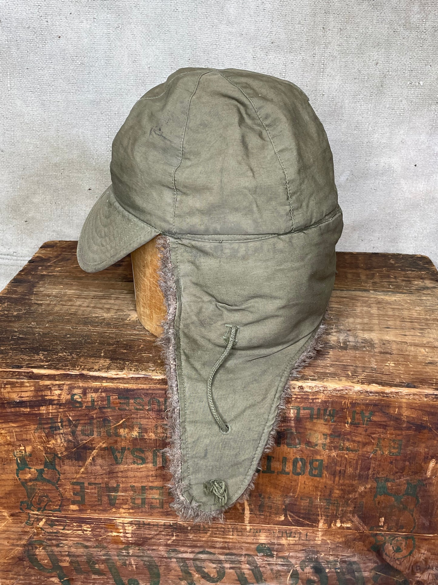 Vintage Korean Era US Army M1951 MQ-1 OD Pile Field Cap Hat Ear Flap Hat Size 7