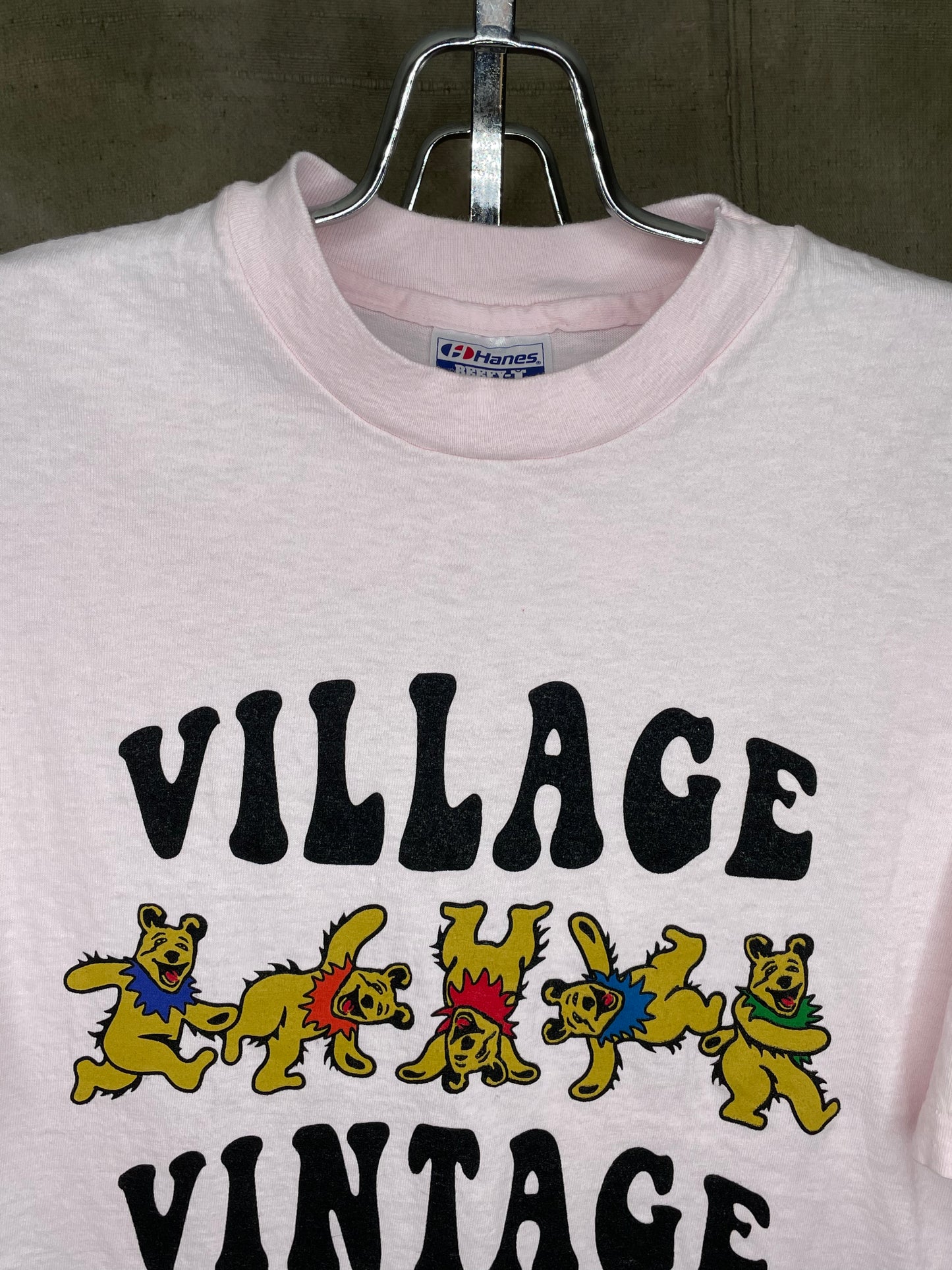 Village Vintage Frolicking Bear Logo on Hand Sourced Vintage Blank Shirt M