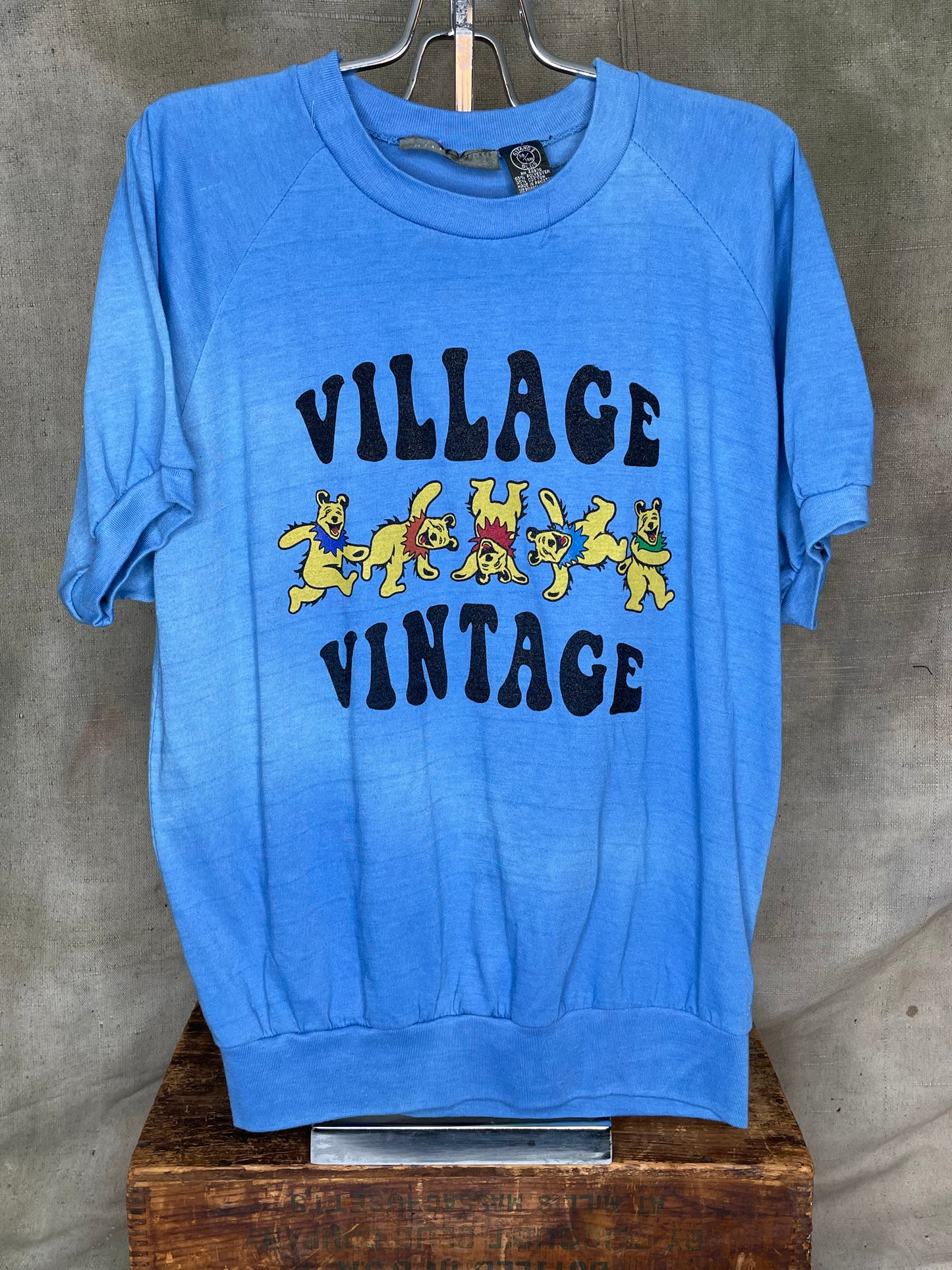 Village Vintage Frolicking Bear Logo on Hand Sourced Vintage Blank Short Sleeve Sweatshirt M/L