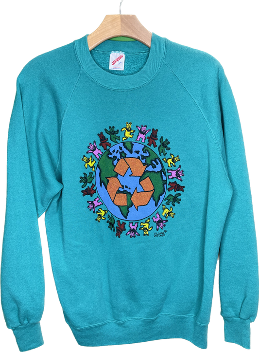 Vintage M Recycle Reduce Rewear Village Vintage Merch Teal 90s Crewneck Sweatshirt