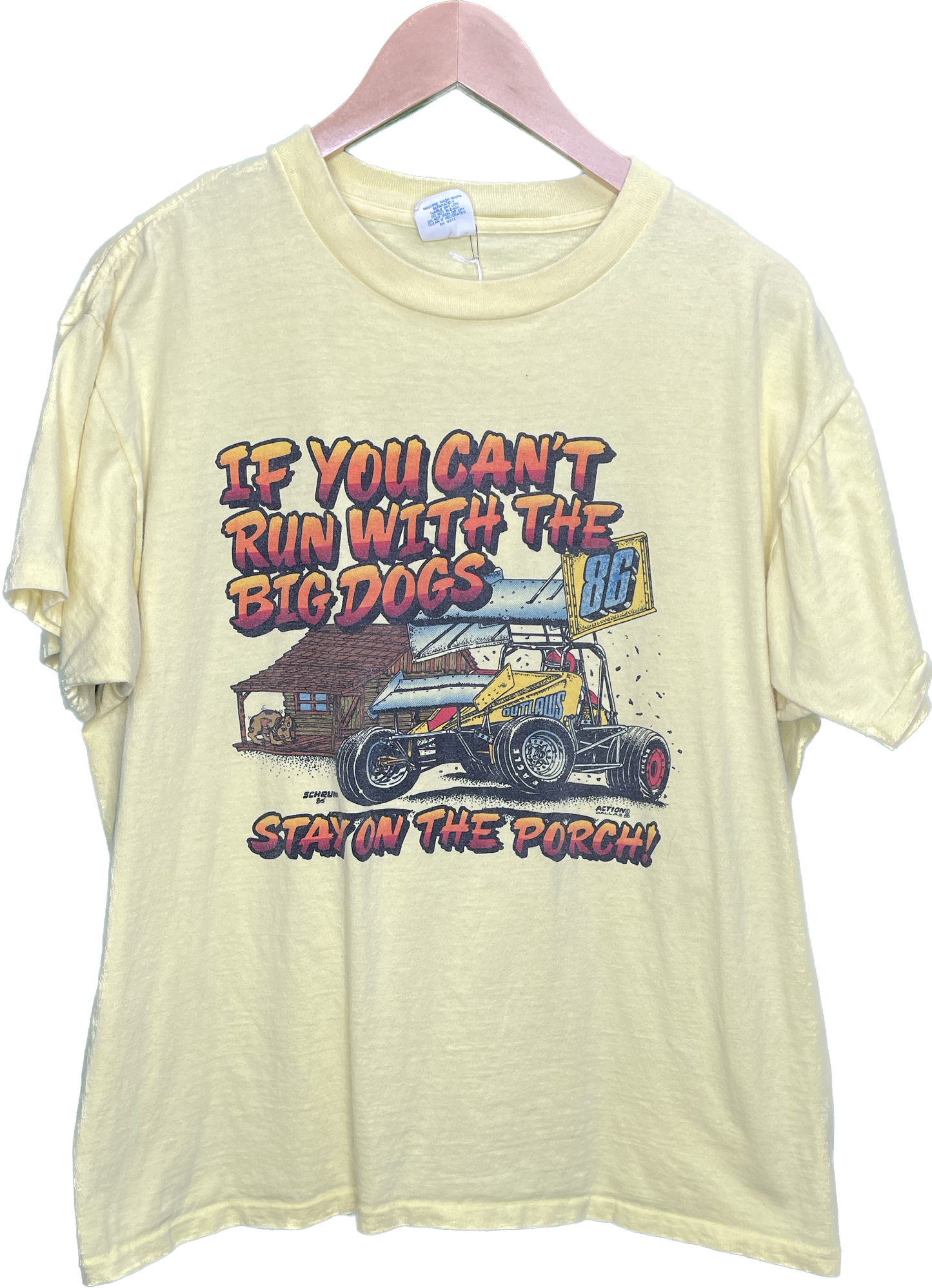 Vintage L/XL 80s World Of Outlaws Dirt Track Big Dogs Racing T-Shirt