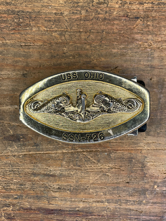 Vintage USS OHIO SSN 726 Submarine Braided Belt Buckle