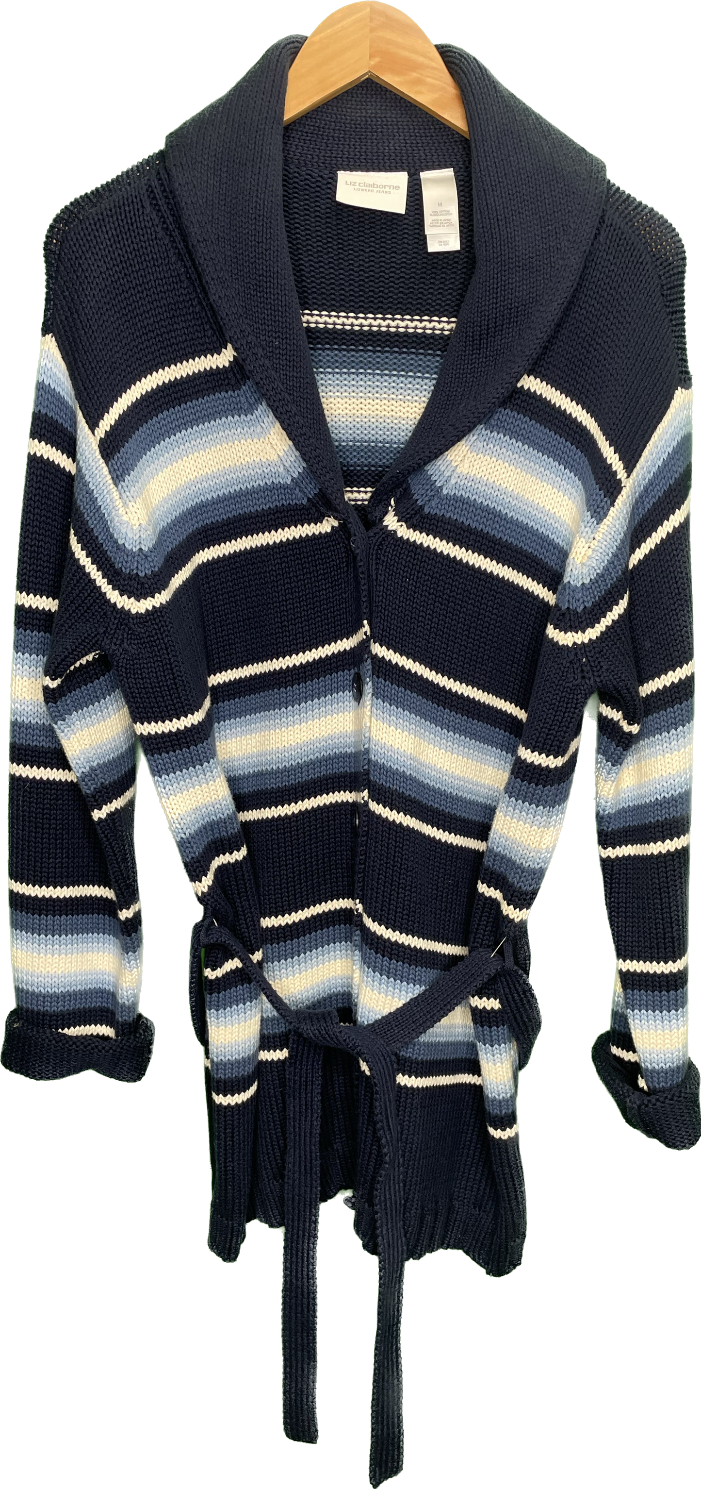 Vintage M Knit Robe Shawl Button Up Stripe Sweater